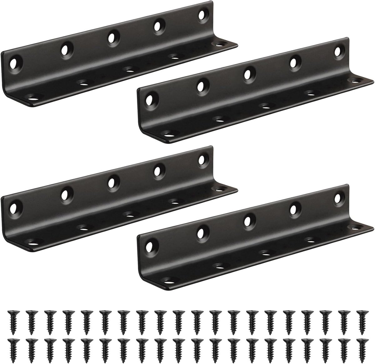 SnelShoppen - L-vormige Hoekconnectoren 4 stuks RVS Hoeken Zwart 90 Graden Metaal Hoekverbinder 20x2.8cm Voor Planken Meubels Kasten