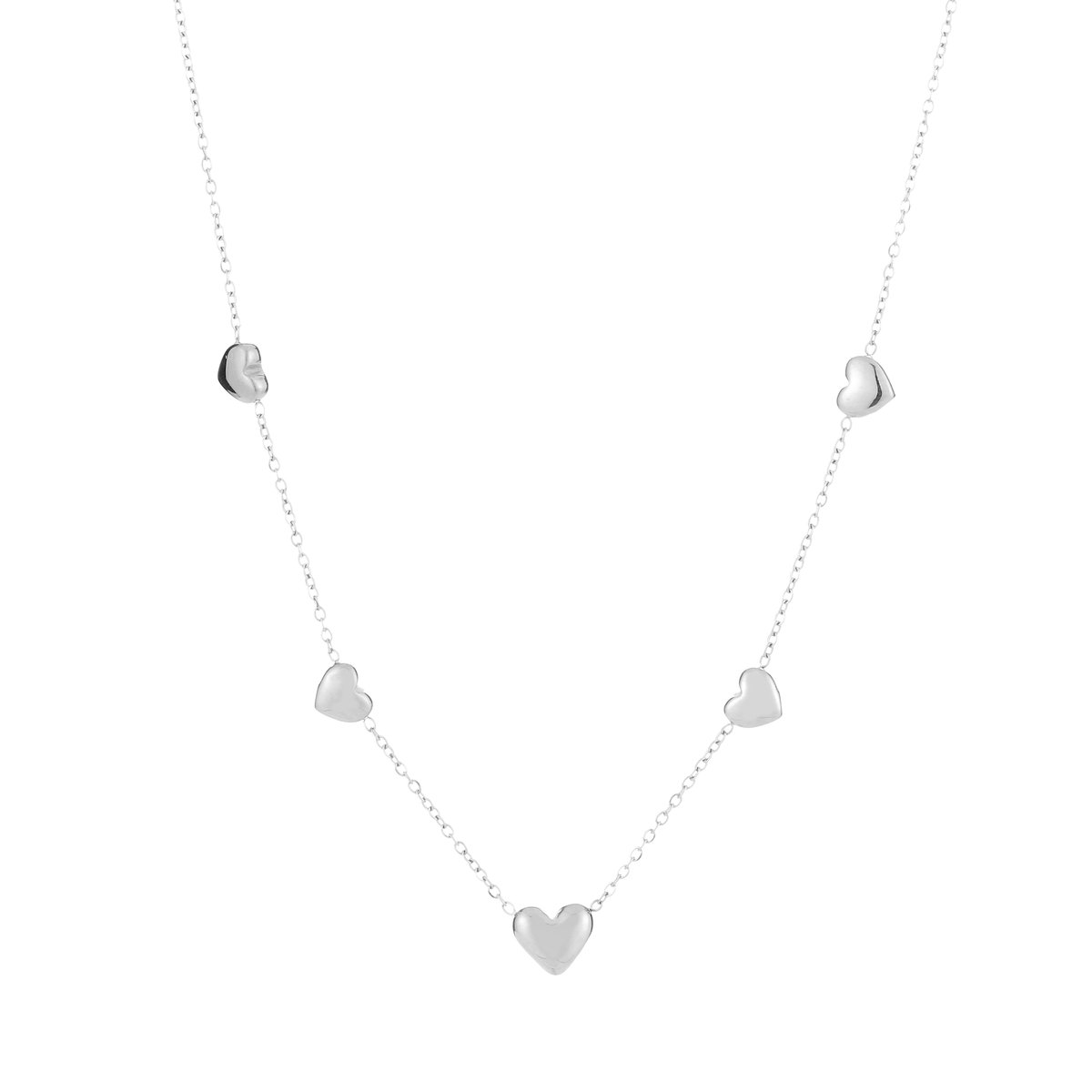 Modieuze Roestvrij Stalen Ketting - Gouden Ketting met Tijdloze Puffy Hartjes - Stainless Steel Sieraad - Zilver