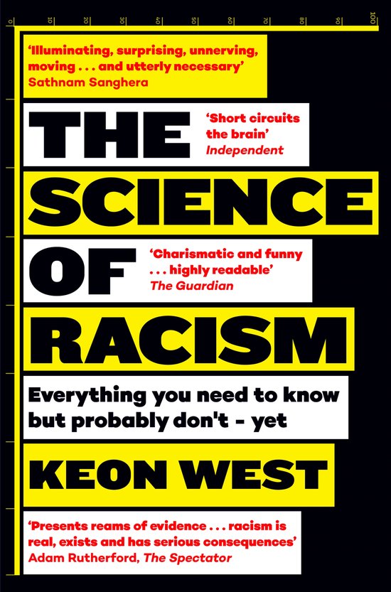Boekomslag 'The Science of Racism'. Grote gele letters met zwarte letters 'THE SCIENCE OF RACISM'..