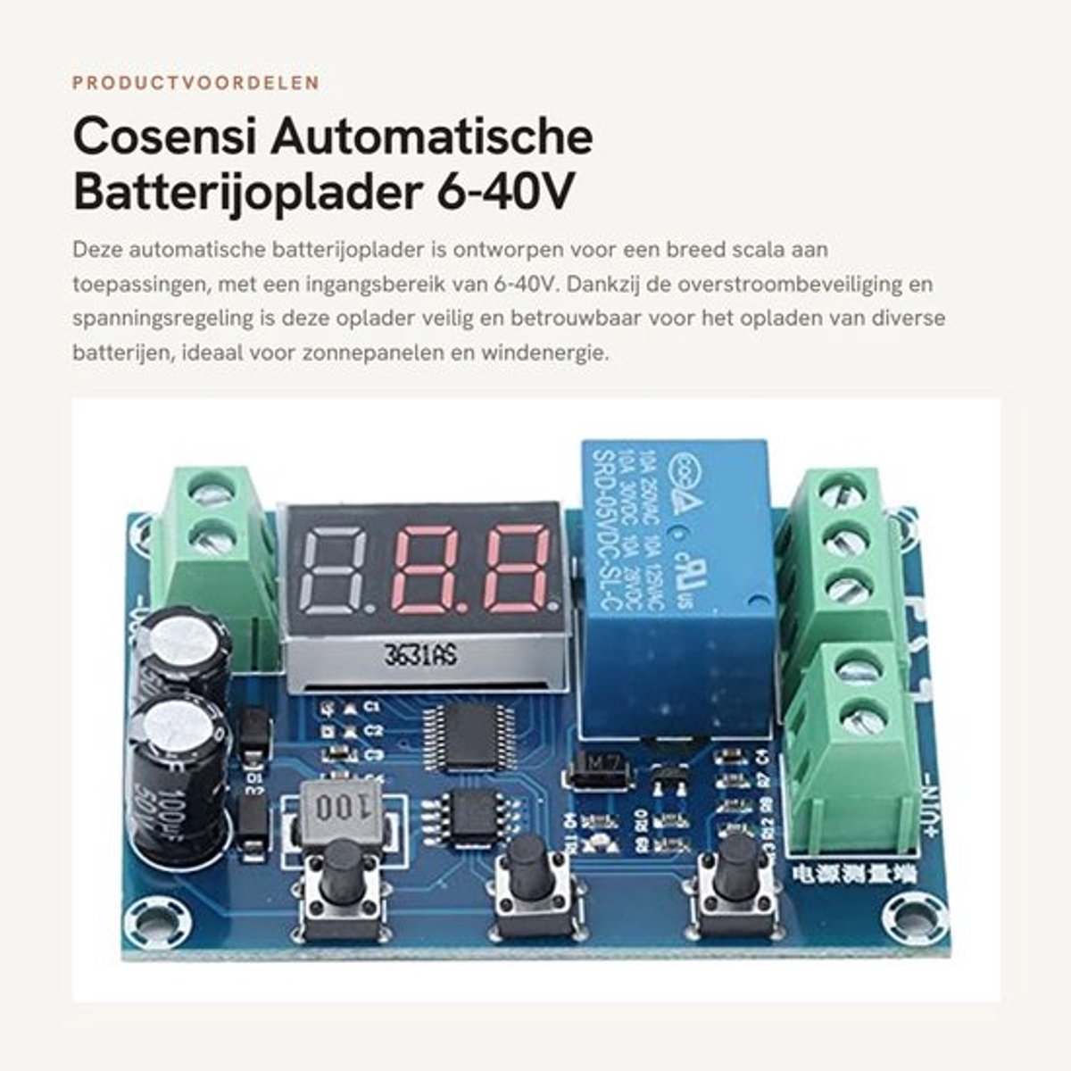 Automatische Batterijoplader 6-40V met Overstroombeveiliging