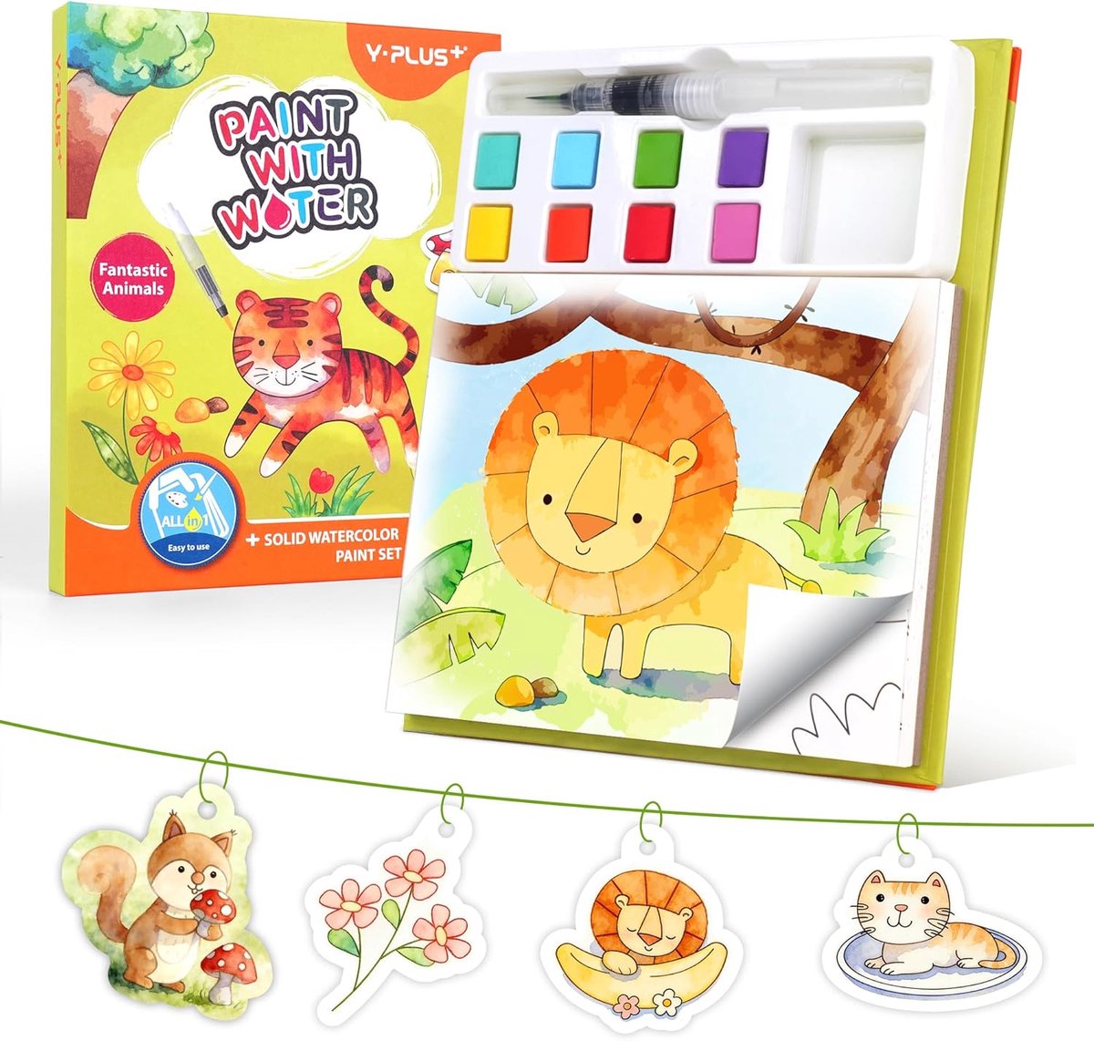 Verf met waterkleurboek voor peuters, puinhoopvrije aquarelschilderset met borstel, 26 pagina's en 8 kleurenpaletten - ShopVlot