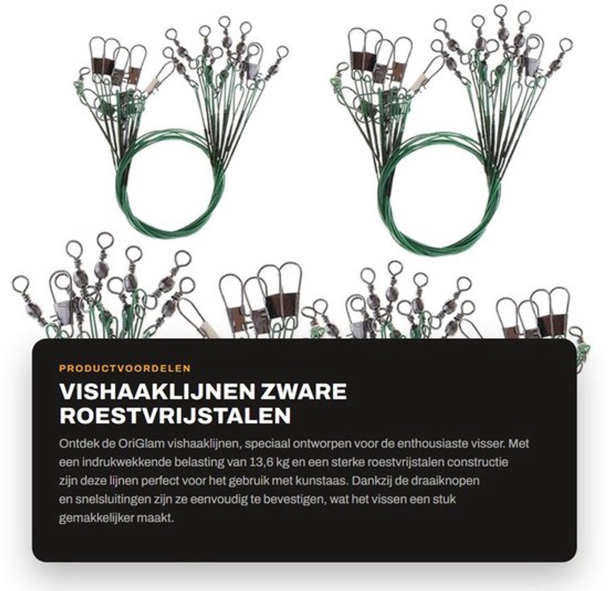 Vishaaklijn 40 Stuks - 13,6 kg Roestvrij Stalen - Draaiknopen - Snelsluitingen - Zinklijn - 31LB LB Test - Vislijn