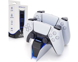 Brightly® PS5 Oplaadstation - Geschikt voor PlayStation 5, PS5 Slim & PS5 Pro DualSense Controllers - LED Indicatie - DualSense Controller Oplader - Docking Station - PS5 Accessoires - Wit
