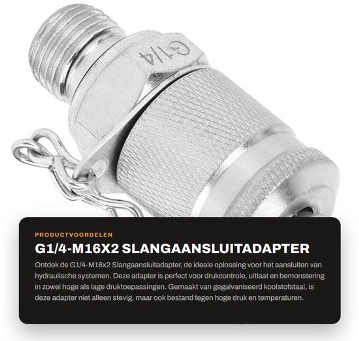 G1/4-M16x2 Slangaansluitadapter - Hydraulische Koppeling - Stevig en duurzaam - Zink - Hoge druk - Voor drukcontrole - Geschikt voor hoge...
