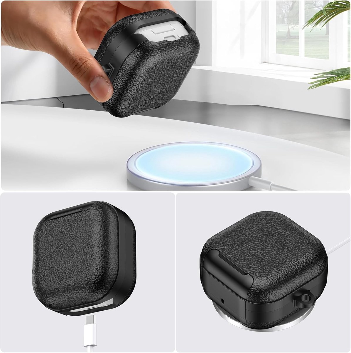 Hoogwaardige Beschermcase voor Galaxy Buds 3 Pro met Stand, Beveiligingsslot en Carabiner - Leerlook, Schokbestendig en Duurzaam in Oranje Kleur