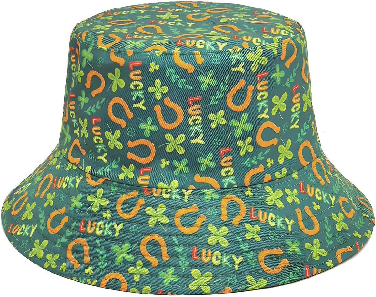 St. Patrick's Day Groene Blad Bucket Hat voor Dames en Heren, Dubbelzijdige Reversible Vissershoed voor Feest, Vakantie en Strandactiviteiten
