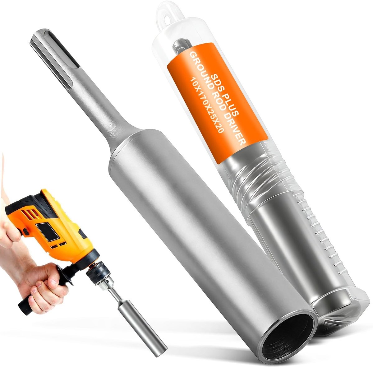 Diepe aardingsnagel indriver, Ø20 mm, sleeve voor aardingssteker, impact gereedschap voor het invoegen van aardingsstangen, aardingsoplossingen en diepte-aardingssystemen