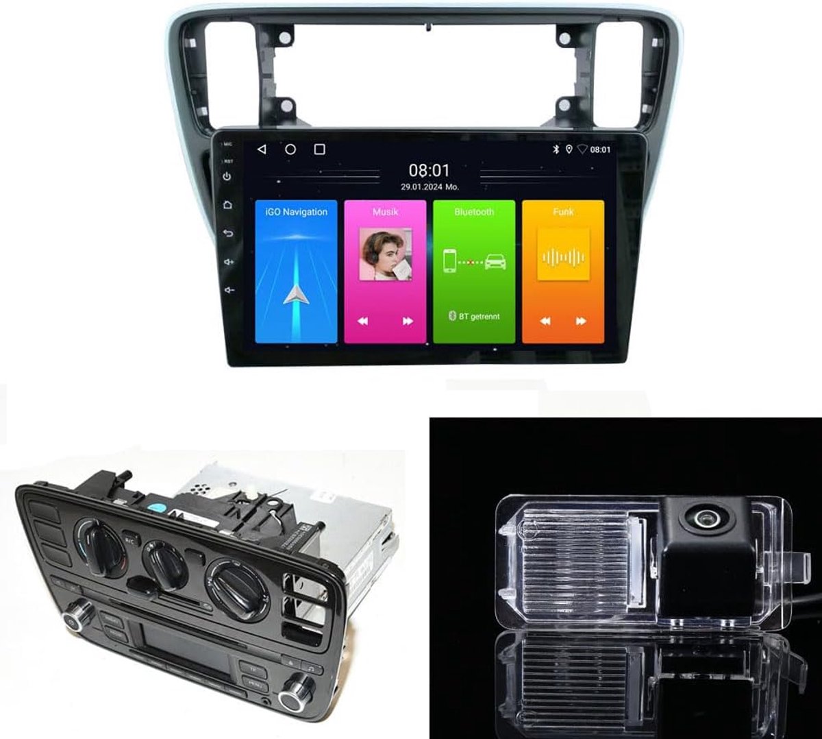 SnelShoppen - Android Auto Radio met GPS Navigatie + HD Achteruitrijcamera voor VW UP, Skoda Citigo - 9 Inch Touchscreen, Bluetooth, USB, Canbus