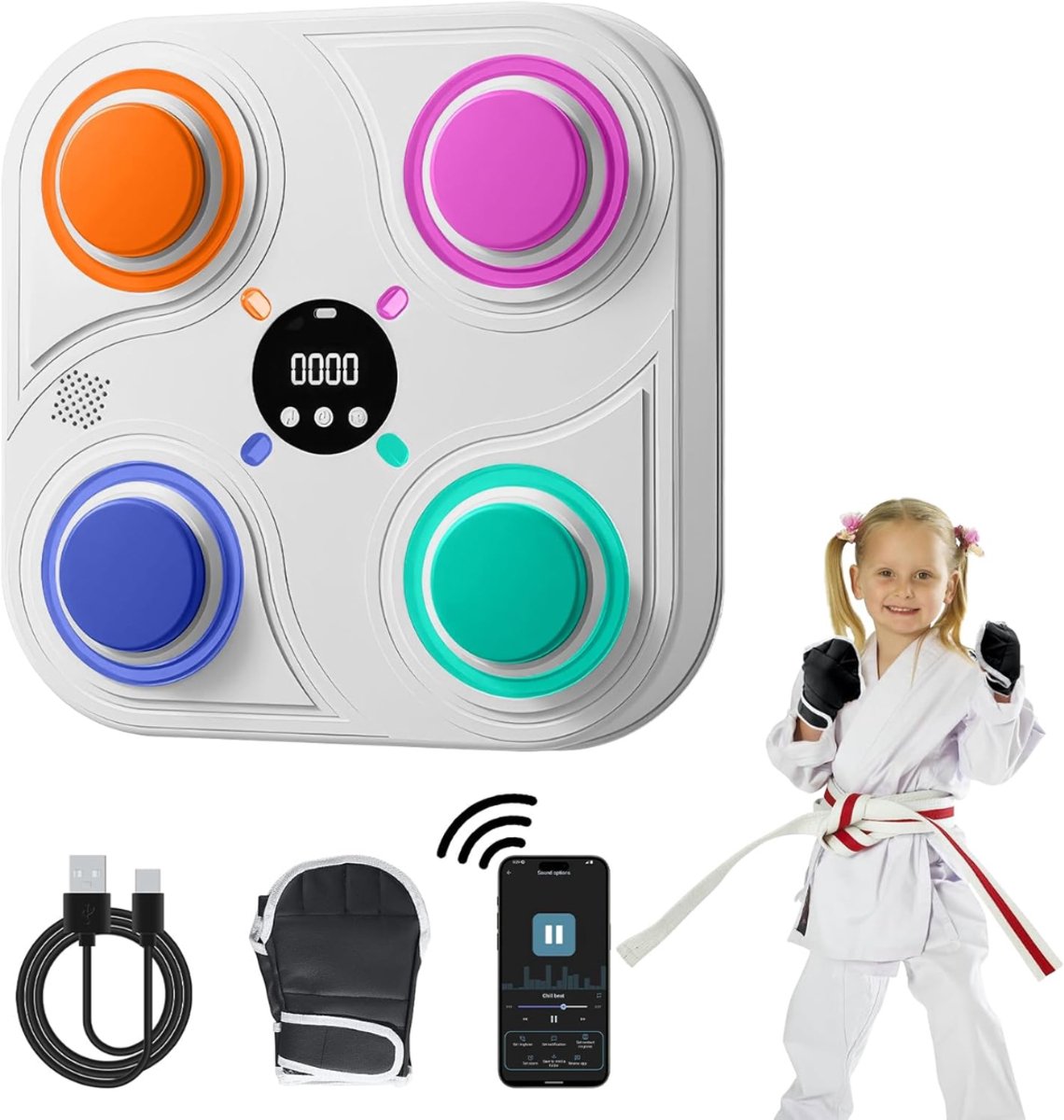 KIRA® Boxing Machine - 4 Modi - Muziek Boksmachine - Boksmachine voor Kinderen - Wit - 32cm x 27cm x 4cm