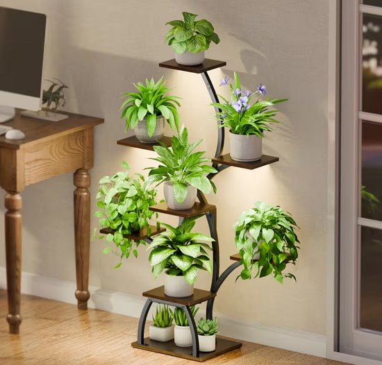 Foto: Plantenstandaard met groeilicht 8 niveaus en decoratief ontwerp voor binnen en buiten