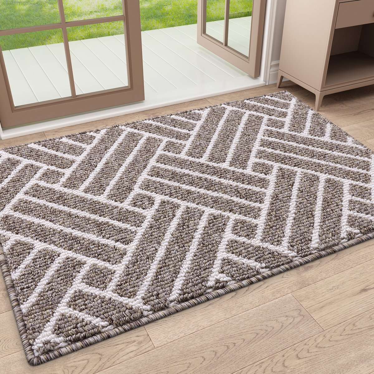 Olanly - Deurmat - Binnenmat - Makkelijk schoon te maken en vuilafstotend - Opname van water en antislip - 58.5x150 cm - Kaki