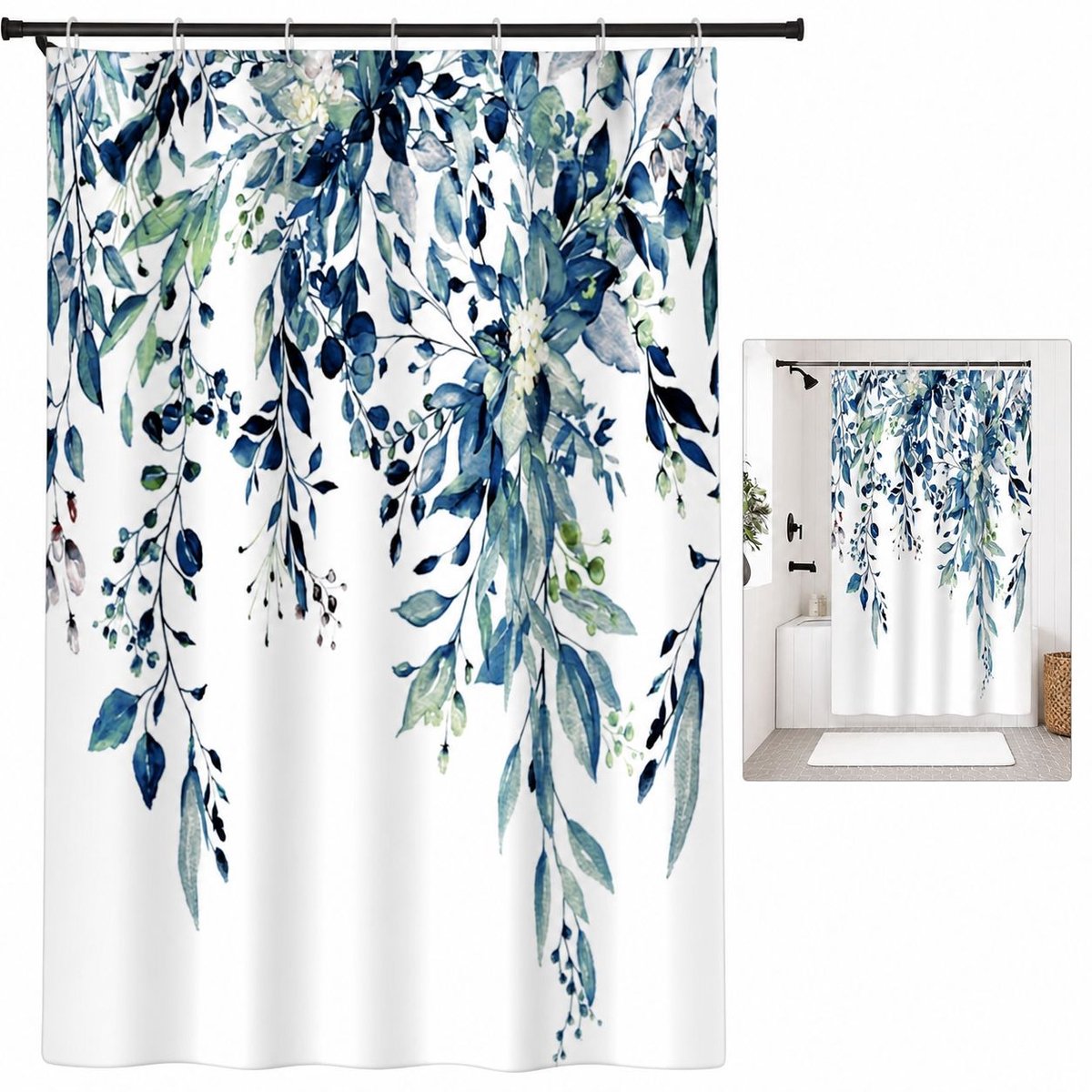 VHV - Douchegordijn 150 x 180 cm - Waterafstotend Polyester met Bloemenprint - Wasbaar voor Badkamer en Douche