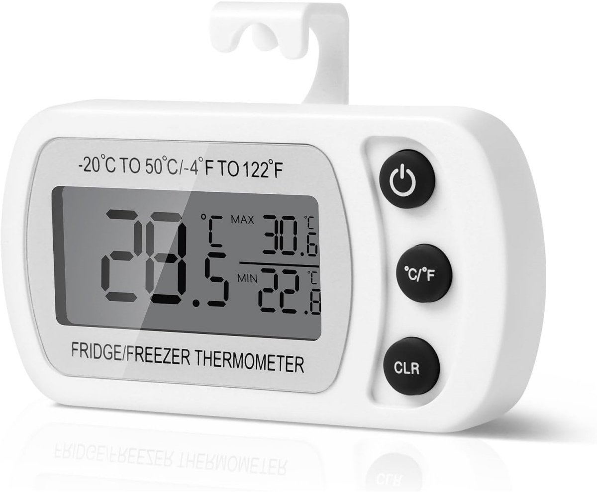 GELLDG Koelkastthermometer – Digitale vriezerthermometer – Keukenthermometer – Voorzien van ophanghaak en magnetische achterkant – Registratie van min./max. temperatuur – Geschikt voor thuis, bars en cafés