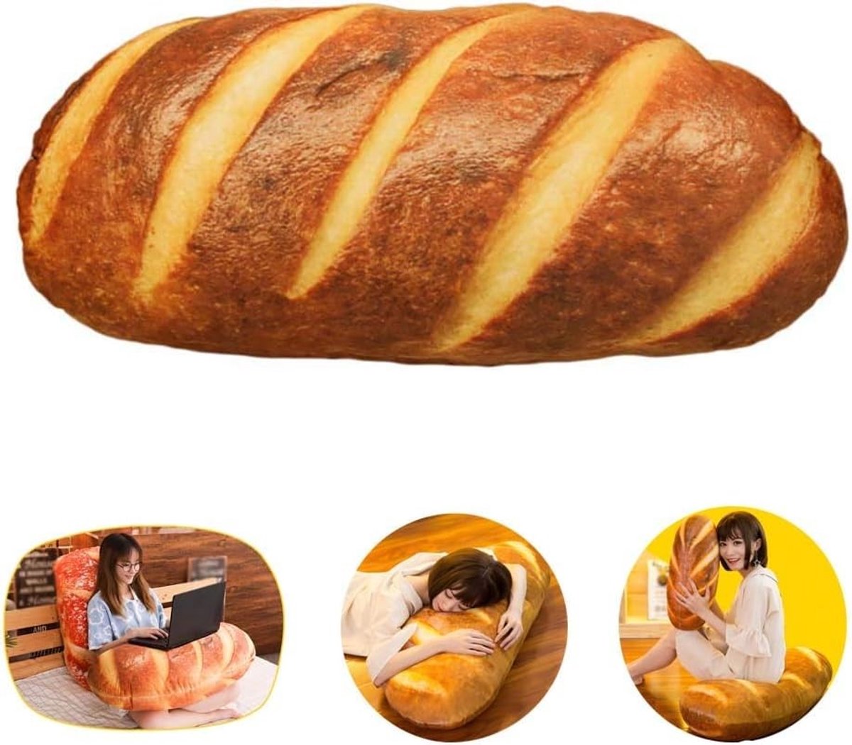 Dailygoods - 3D Simulatie Boterbrood Kussen - Pluche Baguette Lendensteun - 40 cm