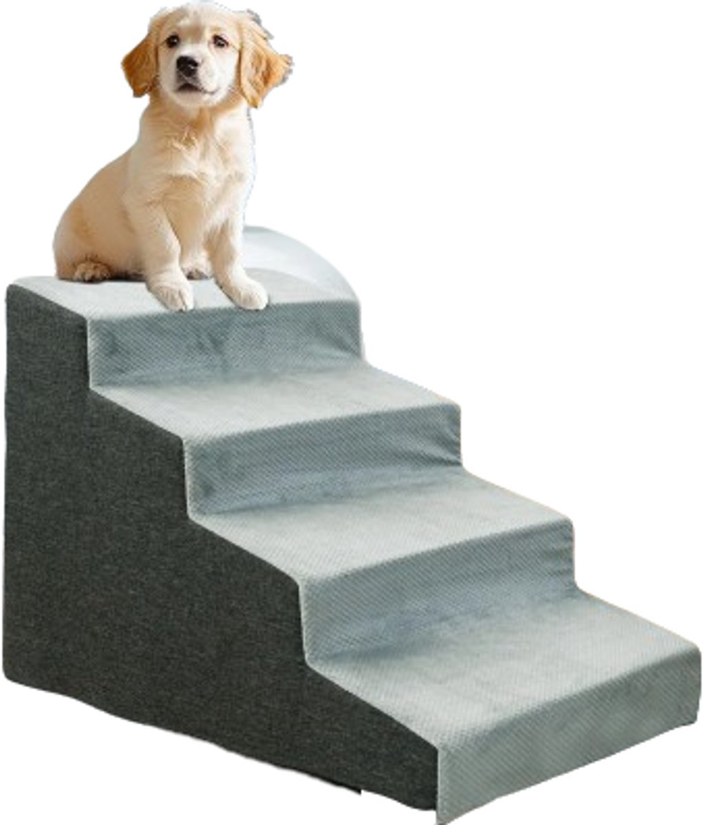 DierDO - Hondentrap 3 Treden - Trap Voor Honden - Huisdierentrap - Grijs - 39x65x39,5 cm - Antislip - Wasbare Hoes - Luxe