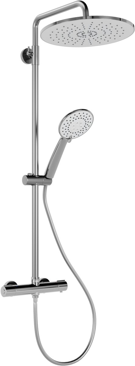 Thermostatische douchemengkraan complete set – roestvrij staal 304, veiligheidsknop voor 38°C, hoogteverstelbare doucherail, handdouche met 3 functies, 250 mm regendouche, 1,5 m slang, chroom, eenvoudige montage