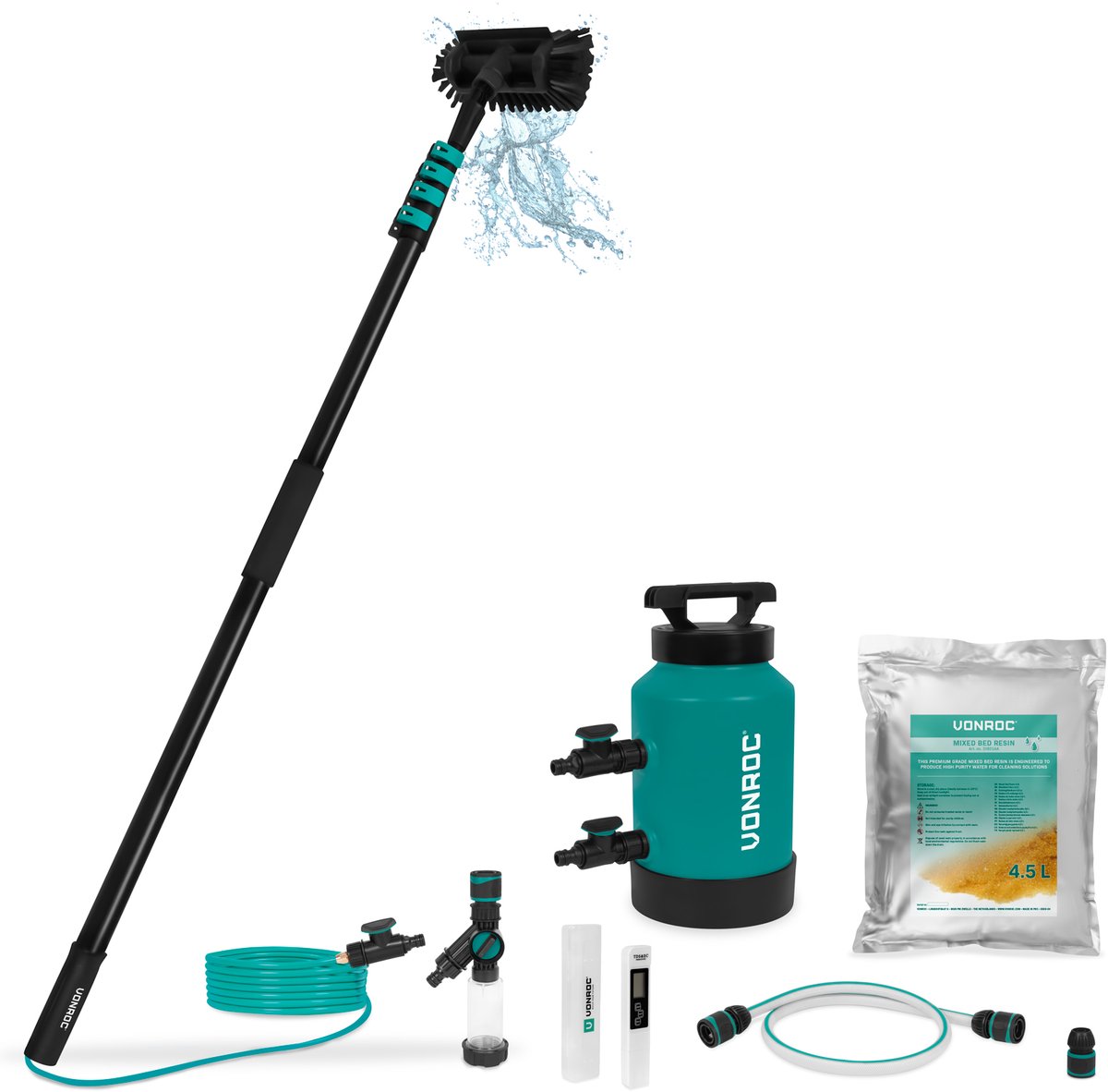 VONROC Hybride Telescopische Wasborstel - 6,5 m en DI-Puurwaterfilter - Complete Set
