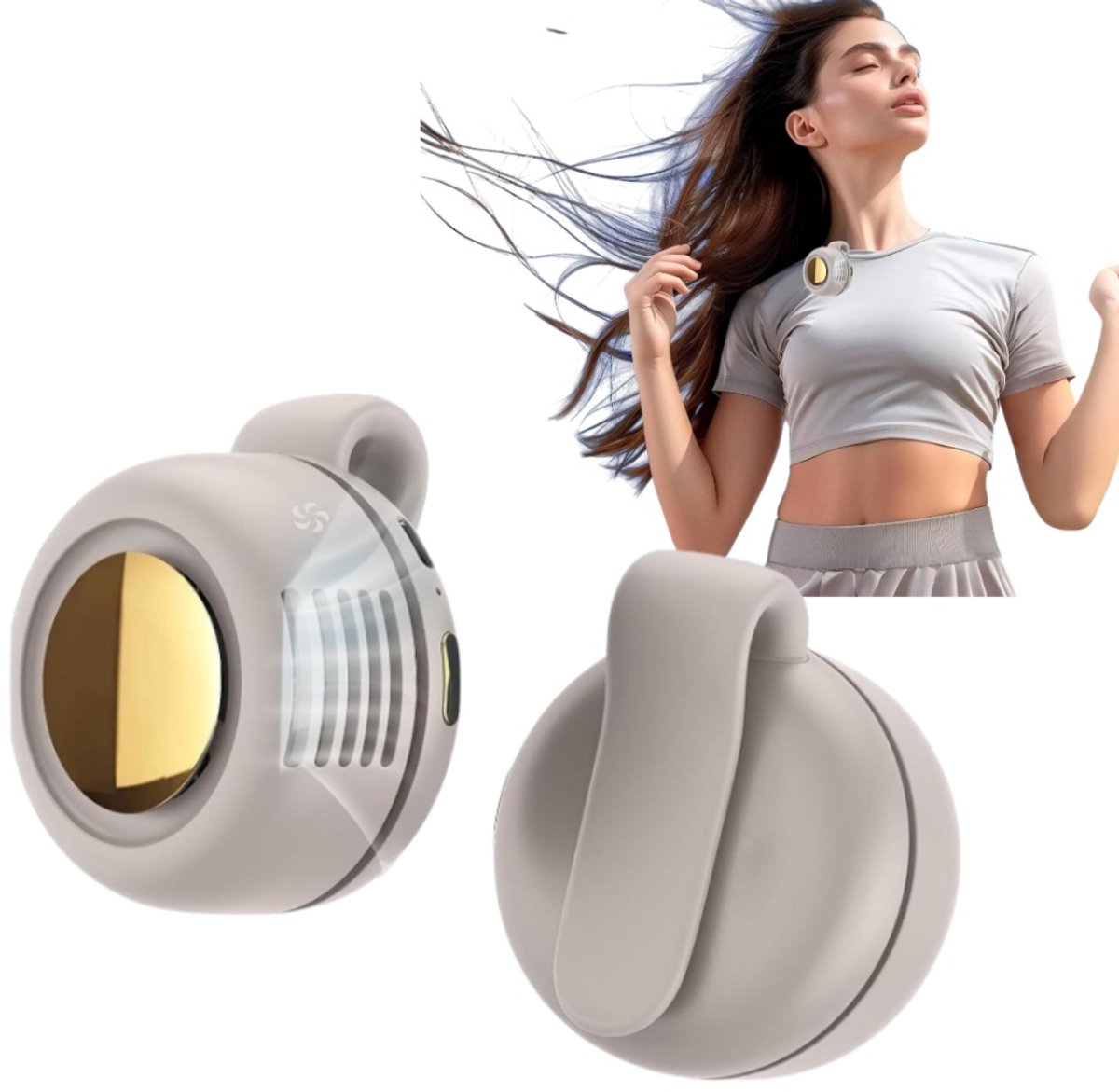 1 stuk - Clip-on mini ventilator zonder bladen - Oplaadbaar en stil ontwerp - Handventilator - Ventilator voor bevestiging aan de heup - 76*65*50,7 mm - Geschikt voor kamperen, kantoorgebruik en draagbare koeling - grijs