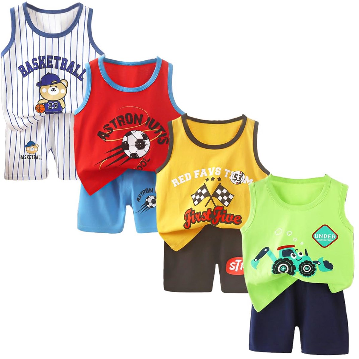 SnelShoppen - 8 Stuks Mouwloos T-Shirt Tanktops Korte Broek Kleding Sets voor Jongens van 3 Maanden tot 7 Jaar, E03, Perfect voor Zomer, Feest, Speelg