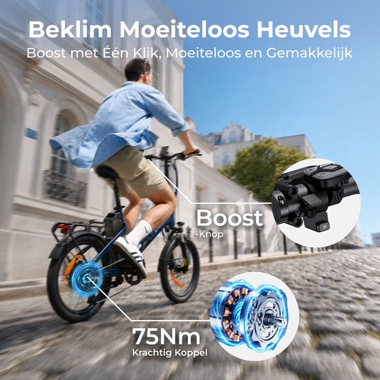 ENGWE O20 E-bike Licht 26kg, Tot 140km Bereik, Krachtige Boost-modus, Hydraulische Remmen Inclusief 4A Lader Vouwbare Elektrische Fiets voor Woon-Werkverkeer Blauw — afbeelding 3