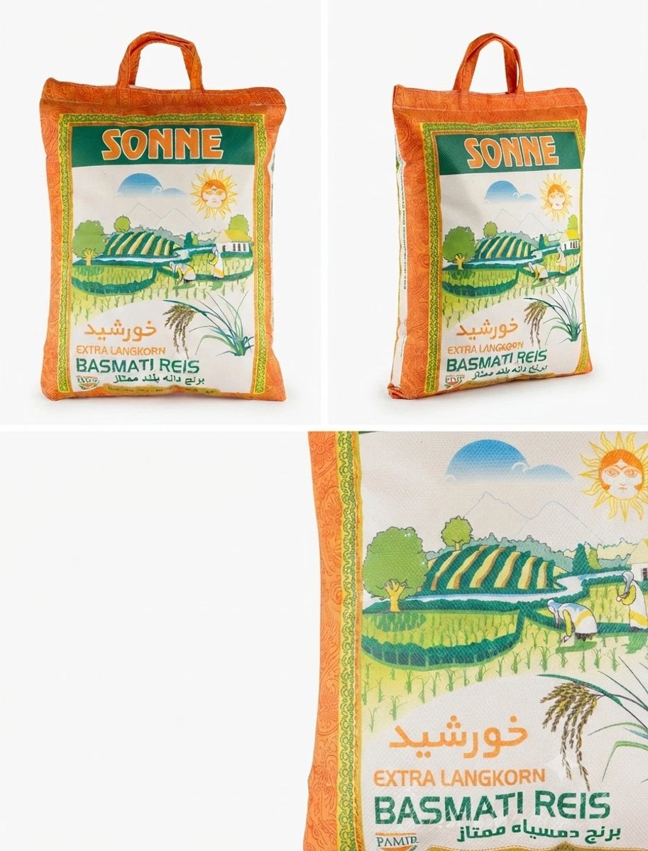 Khorshid Darbari Basmati Rijst 5 KG - Extra Long Grain Aromatische Langkorrel Rijst - Premium Kwaliteit Premium Basmatirice voor Polo, Biryani en Oosterse Bereidingen - Authentieke Smaak Met Kajal Sticker