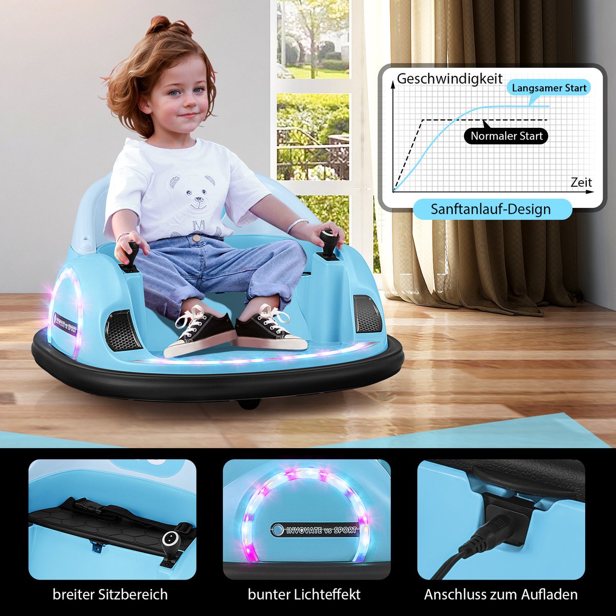 COSTWAY Autoscooter voor kinderen, 12 V, met afstandsbediening, elektrische bumper auto met 360° rotatie, muziek en licht, elektrische auto voor peuters vanaf 18 maanden, blauw, 68 x 66 x 40 cm