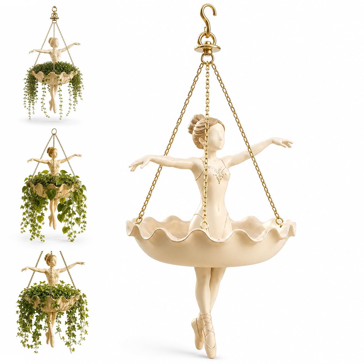Ryoudavell - Hangende Plantenbak Balletdanser – Decoratieve Hangpot voor Bloemen – hangende plantenbak met ketting – Balkondecoratie - bloempot - Geschikt voor Binnen en Buiten – Stijlvolle Tuinaccessoire voor Porch en Patio
