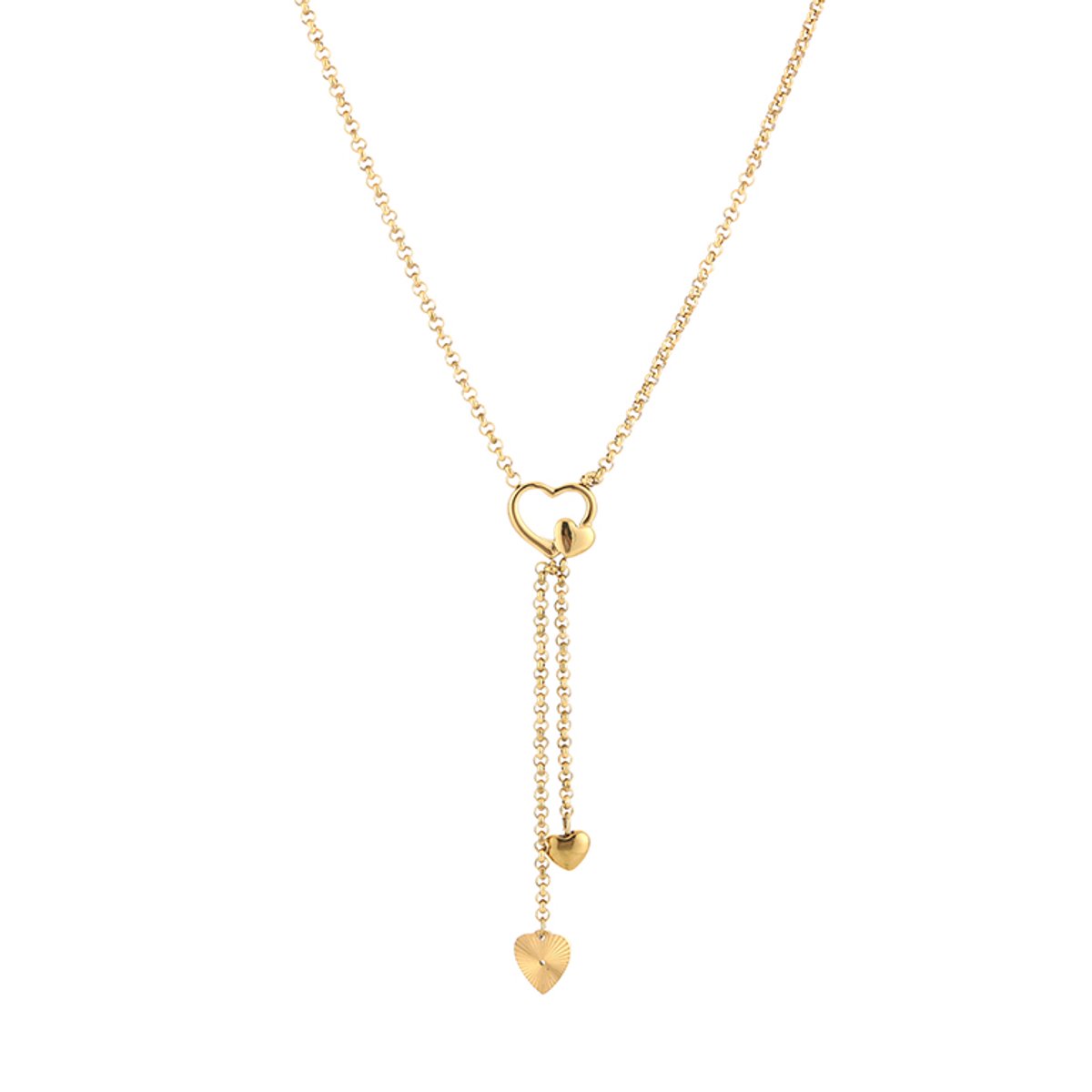 Modieuze Roestvrij Stalen Ketting - Zilverkleurige Y-Ketting met Tijdloze Hartjes - Stainless Steel Sieraad - Goud