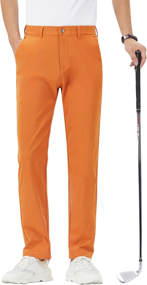 Currero Pantalon Heren Chino Regular Fit Golfbroek Nette Broek Met Elastische Tailleband Volwassenen 4XL Oranje