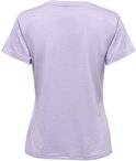 Paars sportshirt met korte mouwen en V-hals, achterkant.