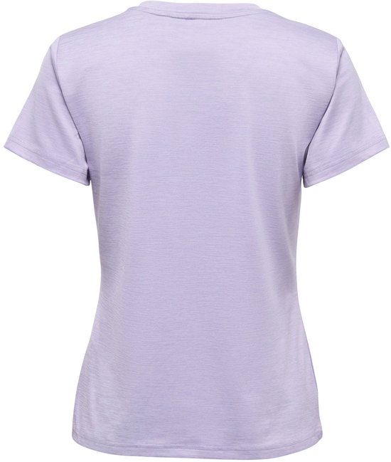 Paars sportshirt met korte mouwen en V-hals, achterkant.