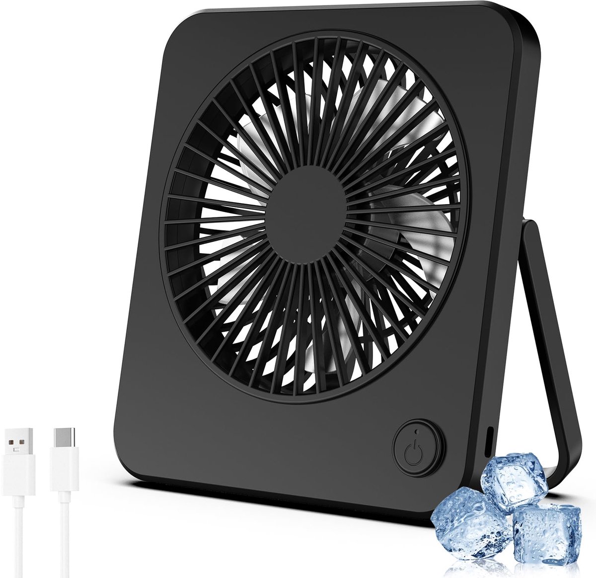 SnelShoppen - Mini Bureauventilator Draagbaar met 3 Snelheden - Tafelventilator met Type C-Kabel voor Studie, Werk en Slapen - Zwart - Perfect voor Th