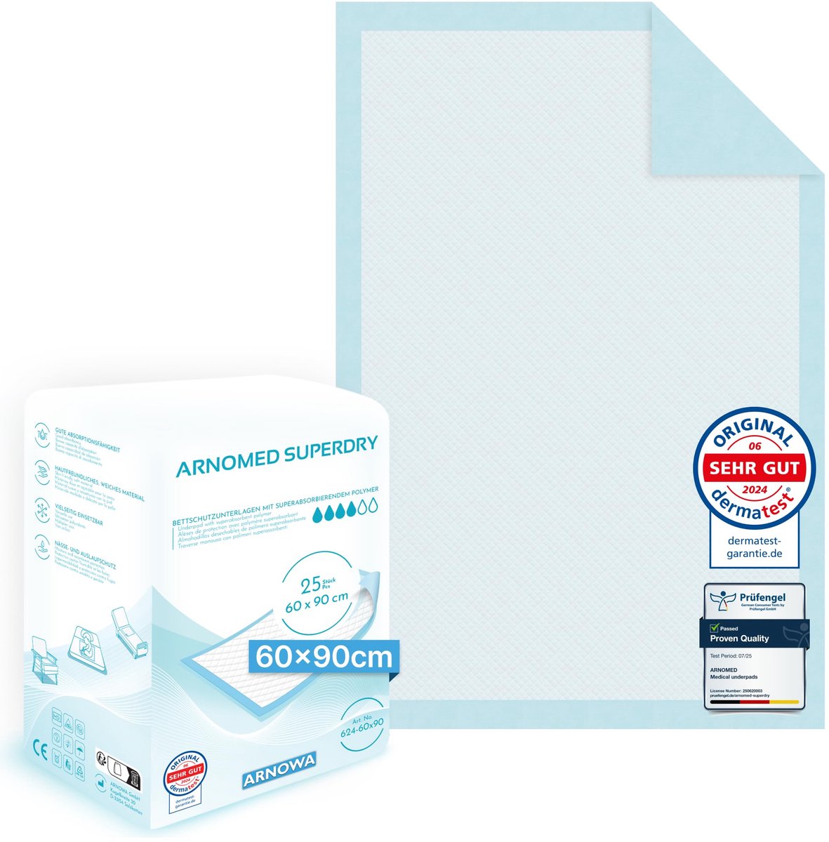 SnelShoppen - 25x Wegwerp Incontinentie Onderlegger 60x90cm - Absorberende 5-laags Cellulose Onderlegger voor Baby Aankleedkussen, Bed Onderleggers vo