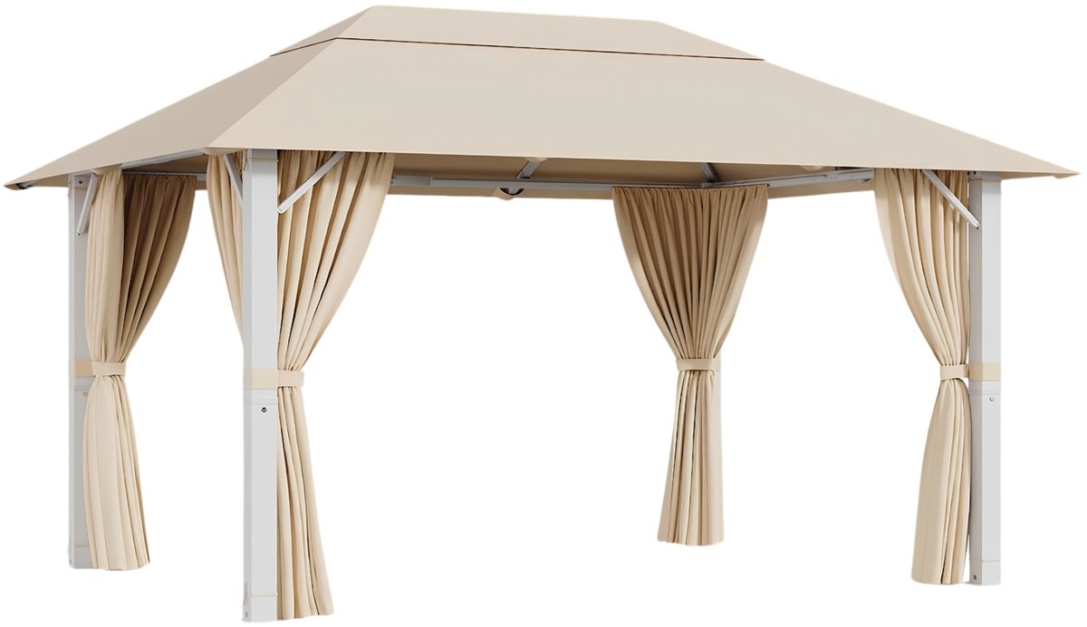 Premium Aluminium Tuinpaviljoen 3 × 4 m – Weerbestendig Paviljoen met Stevige Constructie voor Tuin, Terras en Binnenplaats – Beige