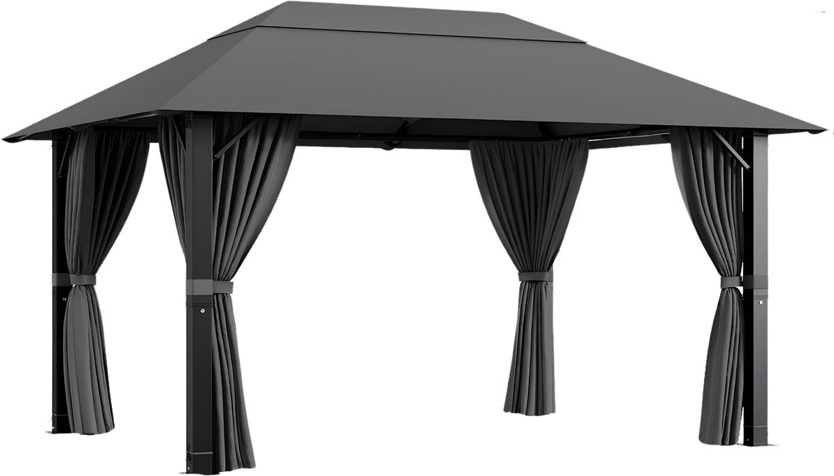 Premium Aluminium Tuinpaviljoen 3 × 4 m – Weerbestendig Paviljoen met Stevige Constructie voor Tuin, Terras en Binnenplaats – Grijs