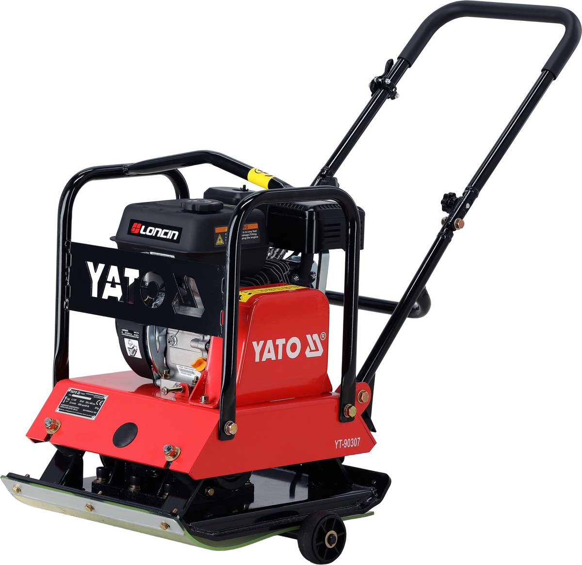 YATO YT-90307 Professionele Benzine Trilplaat – 20 kN – 6,5 PK Loncin G200F Motor – Diepte tot 30 cm – Inclusief Transportwielen & Rubberen Mat – 88 kg