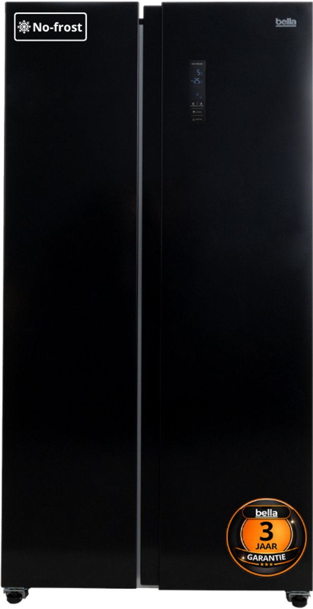Bol.com Bella BSBS-455.1WBE - Amerikaanse koelkast - 3 jaar garantie - Waterdispenser - Display - Zwart aanbieding