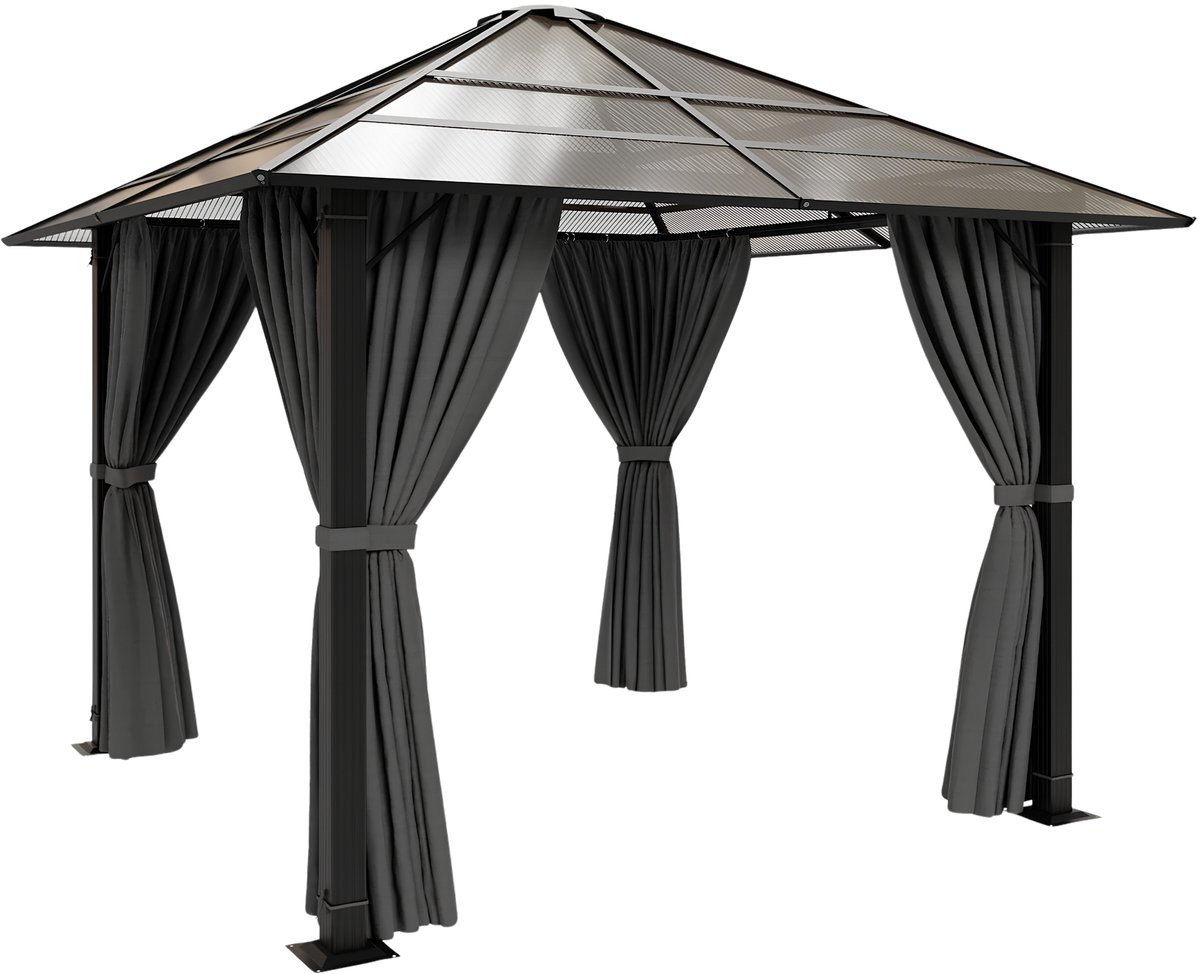 Aluminium Tuinpaviljoen 3 × 3 m – Waterdicht Paviljoen met Stevig Hard Dak en UV-Bescherming voor Alle Seizoenen – Grijs