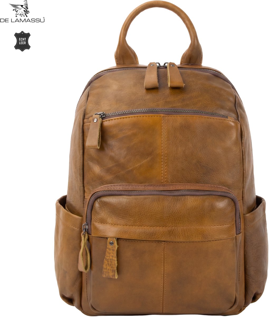 DE LAMASSU® Leren Rugtas Dames Echt Leer Rugzak Kleine Rugtas Schoudertas Werktas Schooltas Reisrugtas Vintage Rugtas