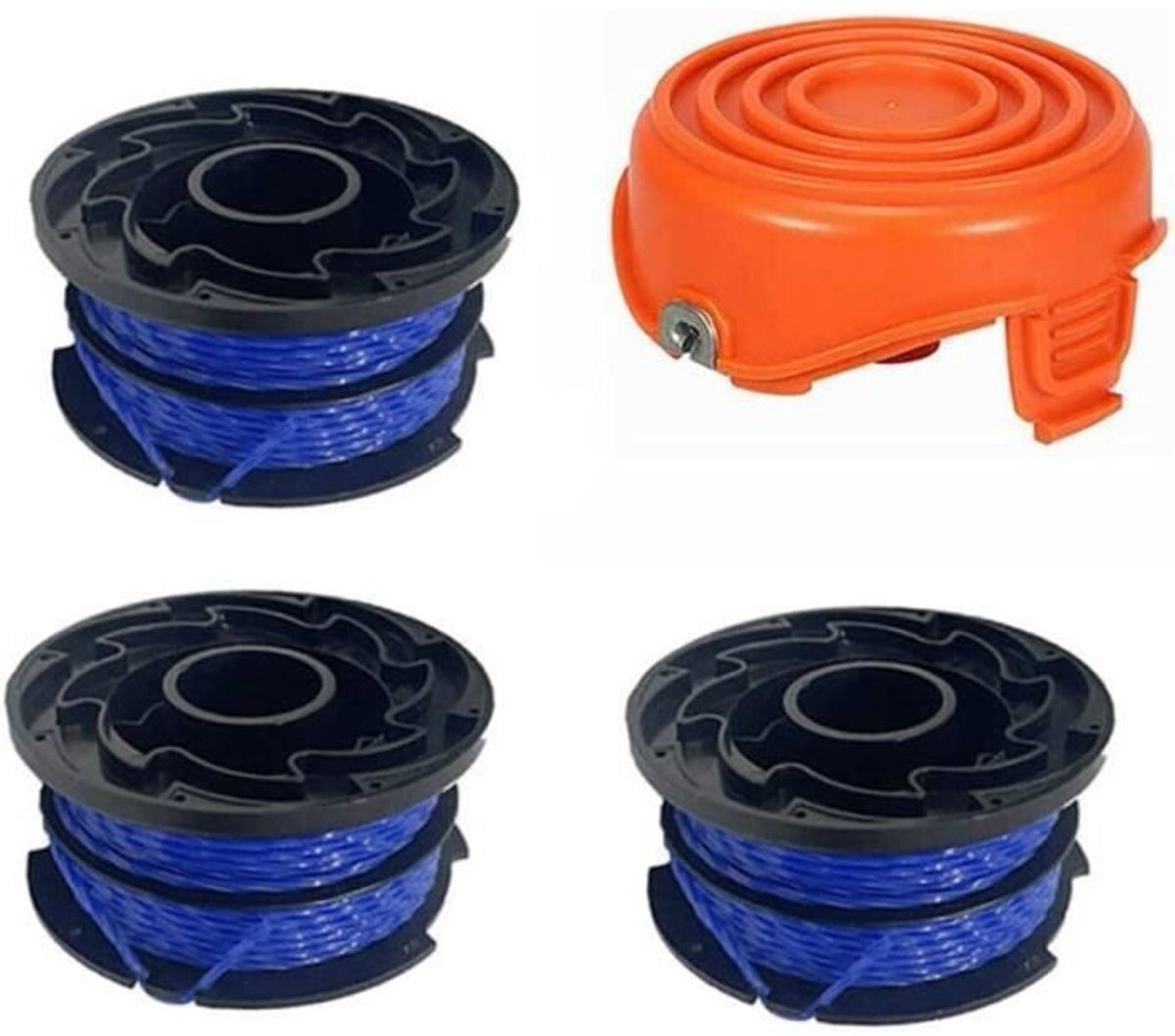 Set van 3 vervangende spoelen met trimmerdraad en 1 dop Geschikt voor BLACK+DECKER A6441 & 1597862-00