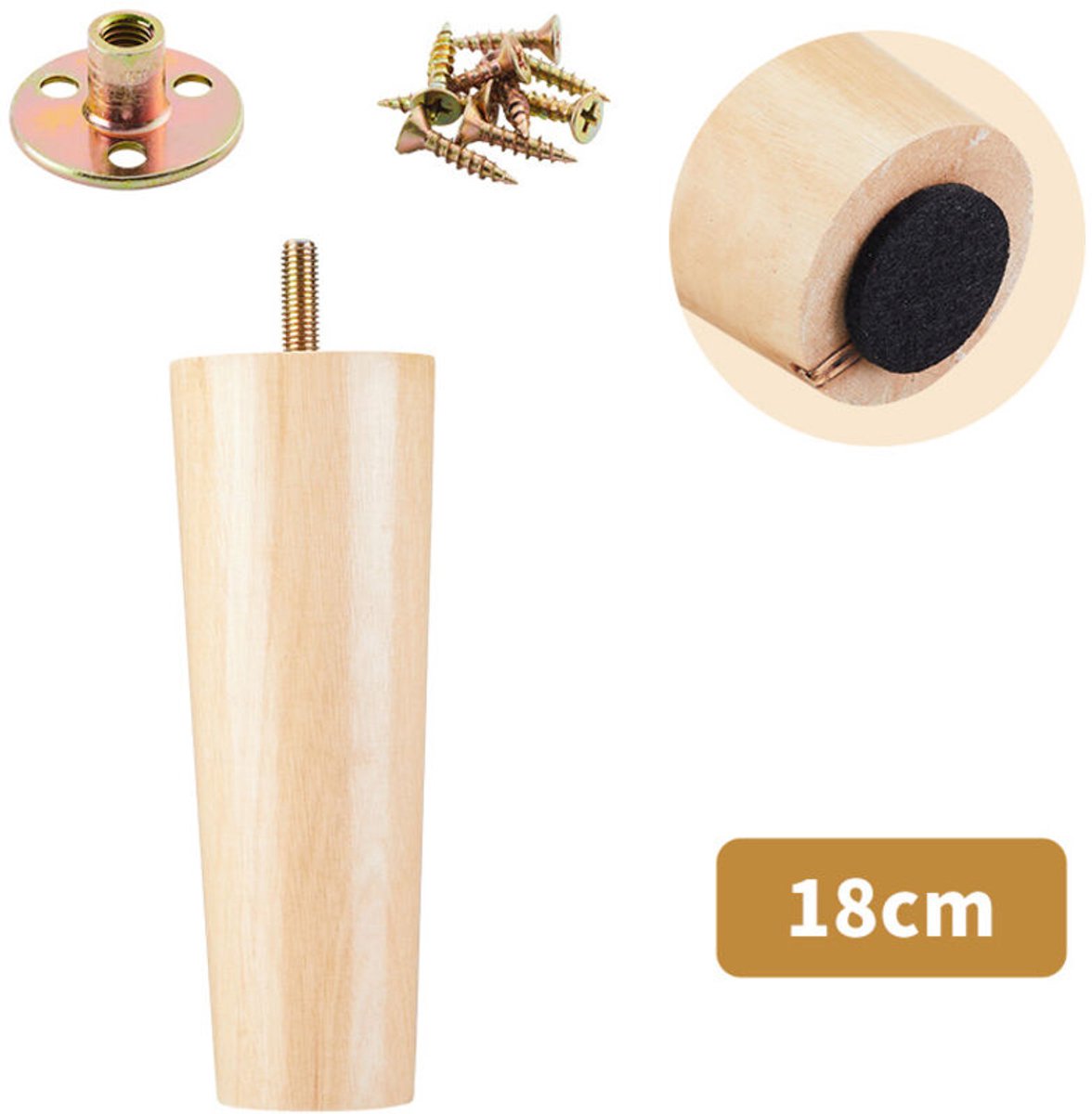 Een set van 4 massief houten bankpoten, geschikt voor tv-meubels, salontafels, schoenenkas