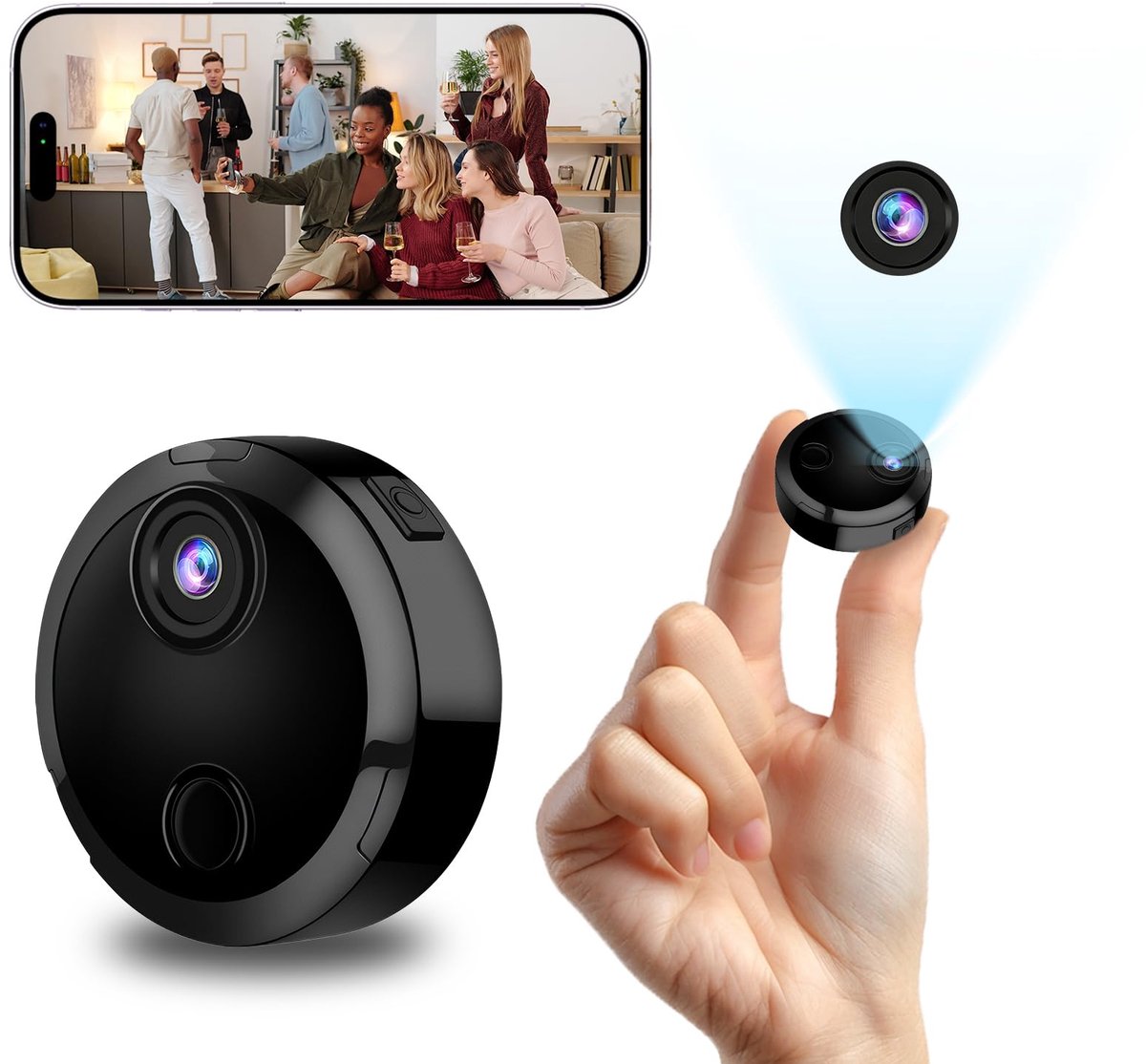 SnelShoppen - Swiftctrl Mini-camera 1080p WLAN Bewakingscamera voor Binnen, Wifi-camera met Live-overdracht en Bewegingssensor, Nachtzicht, Magnetisch