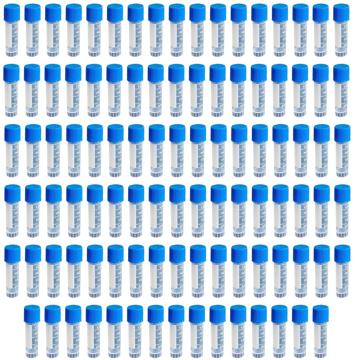 100 stuks 2ml vriesbuizen met deksel en gegradueerde markeringen, plastic cryo buizen voor laboratoriumgebruik en monsters opslag