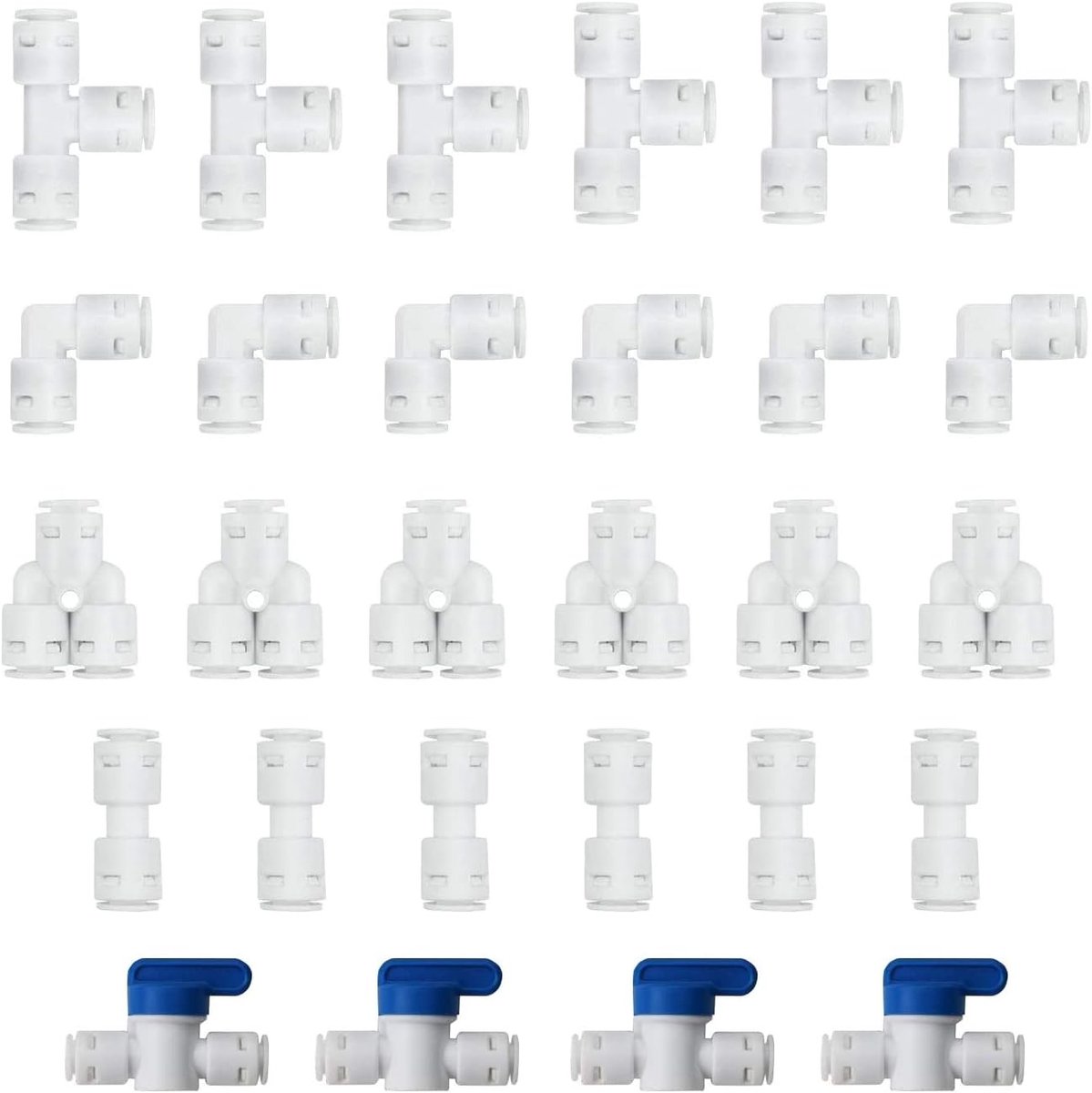 28-delige Universele Aansluitset voor Waterfilters en Koelkasten, Inclusief Koppelingen en Afsluitklep voor 1/4 Inch Slangen