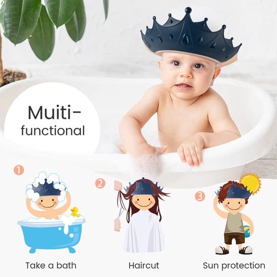 Douchecap Kinderen Baby Verstelbare Kroon Vorm Haar Wassen Kind Bescherming Shampoo Bescherming Baby Visier voor Ogen en Oor (Kroon Blauw) — afbeelding 2