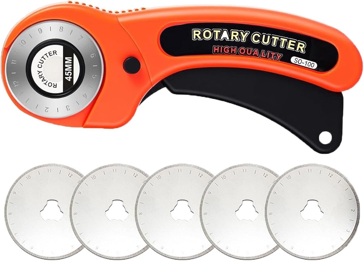 Ergonomisch 45 mm Vervangmes met Veiligheidssluiting, Ronde Snijder van Roestvrij Staal voor Papier, Textiel en Hobbymaterialen