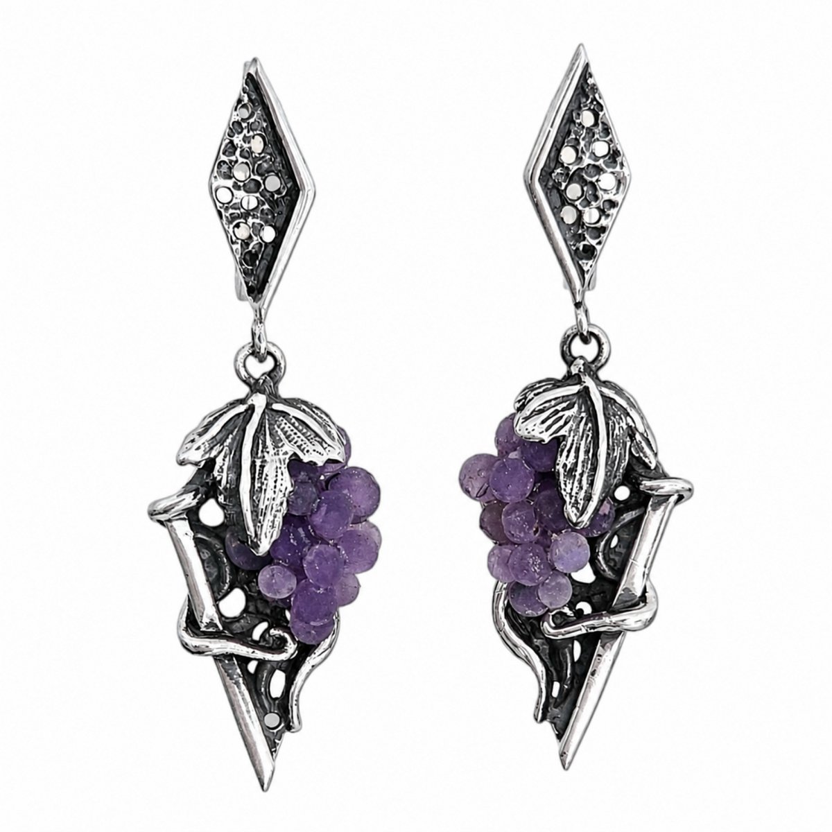 HAYAN Grape zilveren oorbellen dames - 925 zilver met druivenagaat