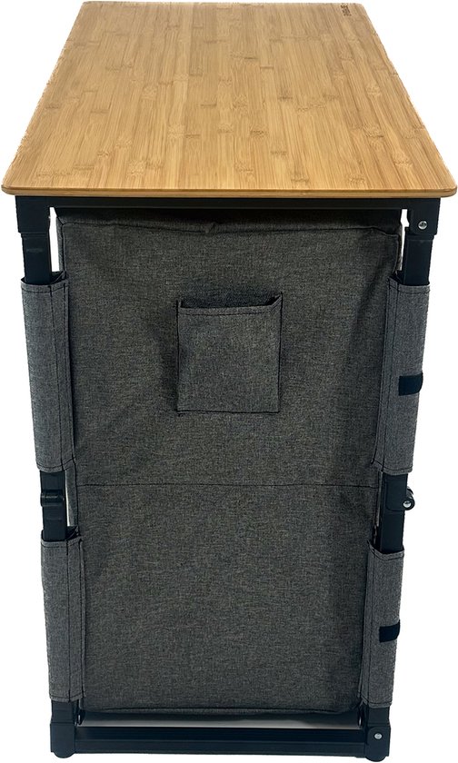 EveBase Flex 100 - Campingkast - Inklapbare Opbergkast met Bovenblad - Bamboe - Grijs/Zwart — afbeelding 3
