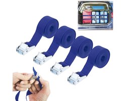 4 stuks - Sjorbanden - Spanbanden 2,5m x 2,5cm- Fiets spanbanden met metalen gesp - Bevestigingsriemen - Bevestigingsriemen met lus - blauw - Voor ladingbevestiging, dakdragers en bagage