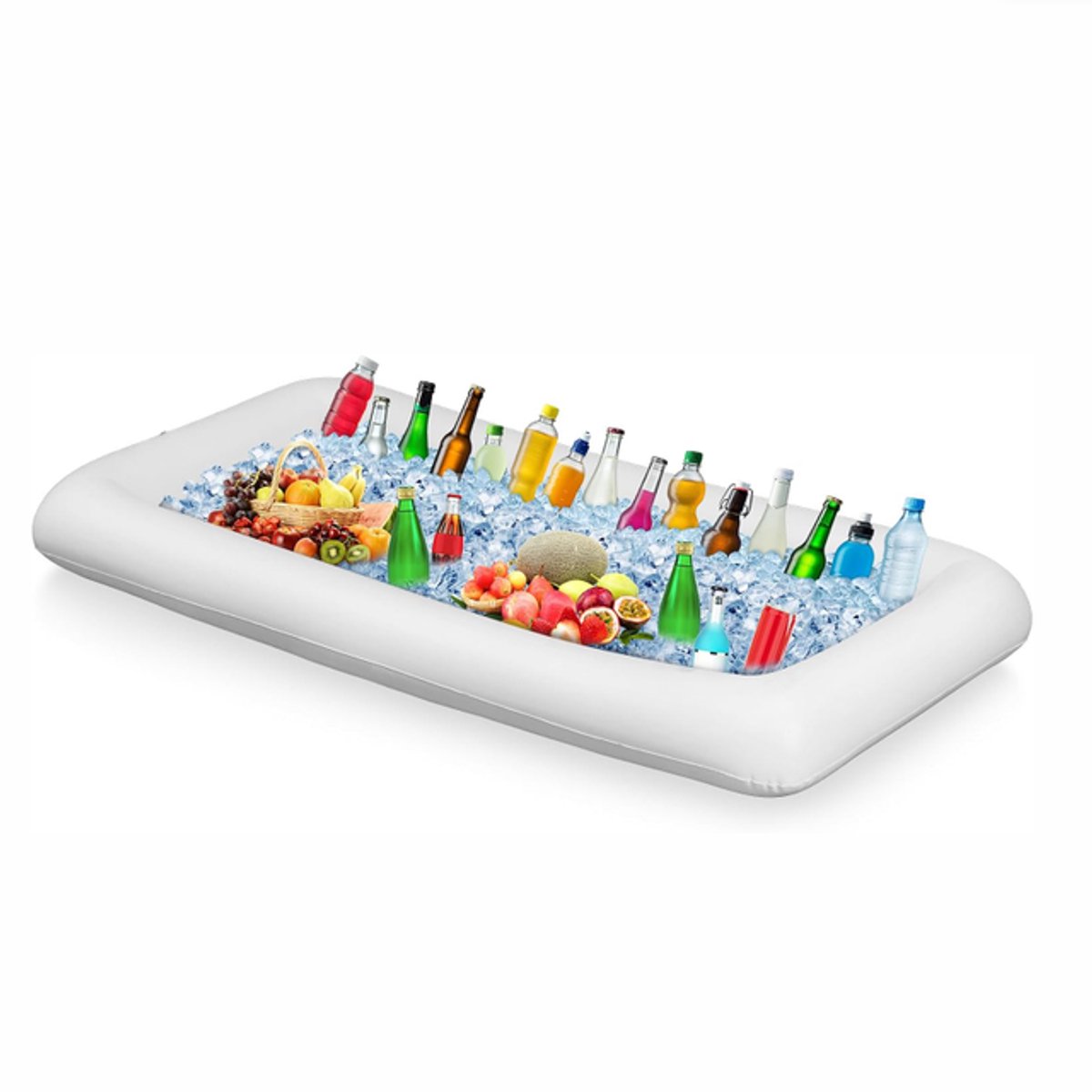 Opblaasbare ijsbak - Koelbak voor ijsbars - Drankkoeler voor bij het zwembad - Koelbak voor etenswaren - Opblaasbare ijsbak - 130×62×12 cm - Wit - PVC